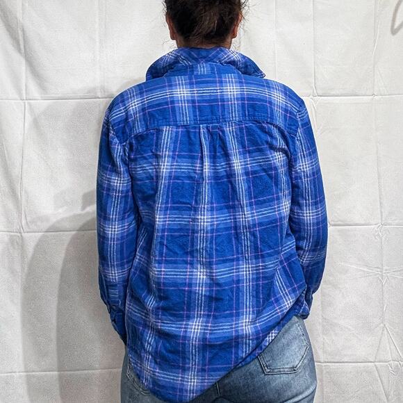 Style & Co Blue Plaid Flannel Button Down Sz MP - Picture 10 of 12